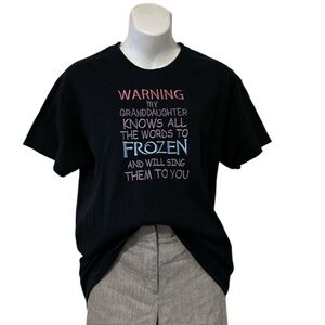 Frozen Song Embroidered Black Short Sleeve T-shirt